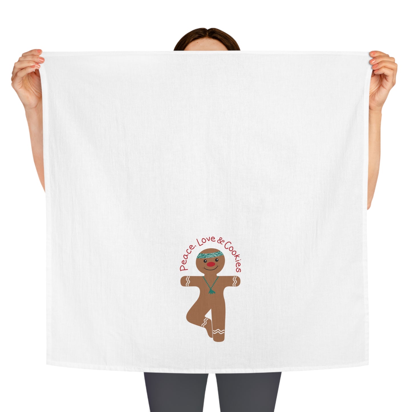 Peace Love & Cookies Gingerbread Yogi Flour Sack Tea Towel