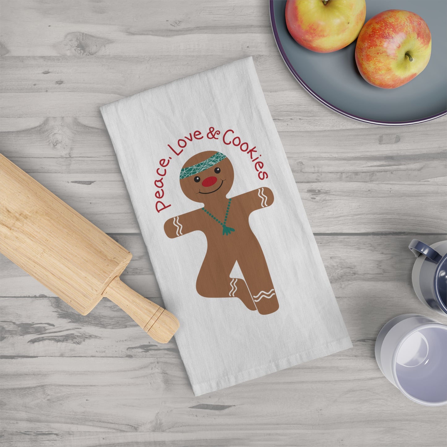 Peace Love & Cookies Gingerbread Yogi Flour Sack Tea Towel